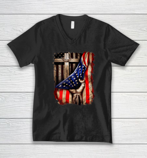 Christian Gift For Men Women Proud American Flag Patriotic V-Neck T-Shirt