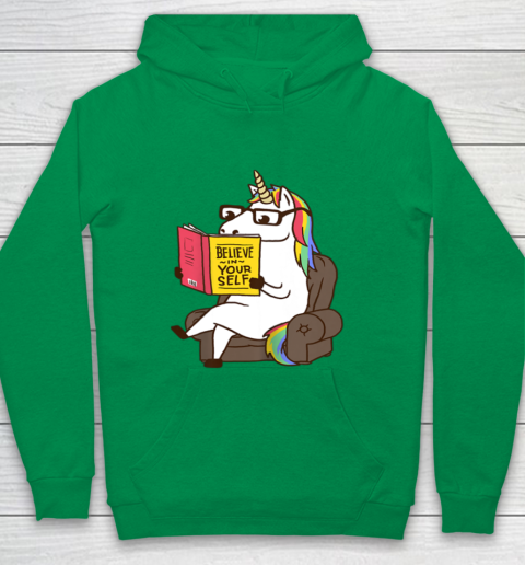 Unicorn Shirt Believe in Yourself Motivational Book Lover Youth Hoodie 6