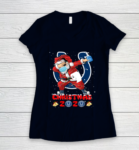 Indianapolis Colts Funny Santa Claus Dabbing Christmas 2020 NFL Women's V-Neck T-Shirt - Image 3