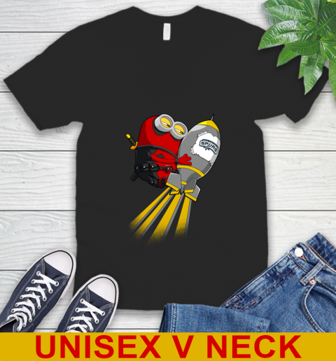 NBA Basketball San Antonio Spurs Deadpool Minion Marvel Shirt V-Neck T-Shirt
