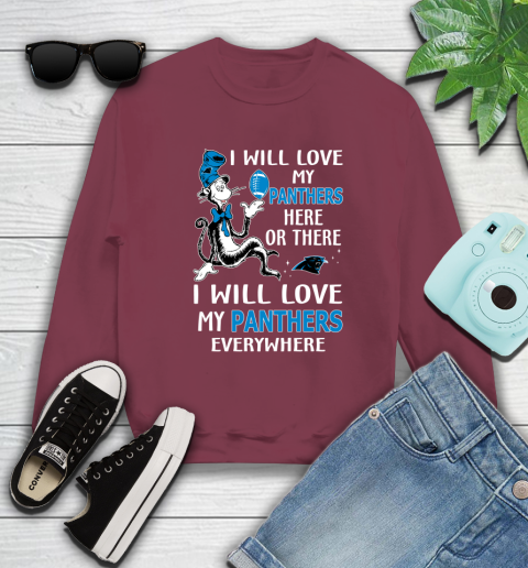 NFL Football Carolina Panthers I Will Love My Panthers Everywhere Dr Seuss Shirt Sweatshirt 5