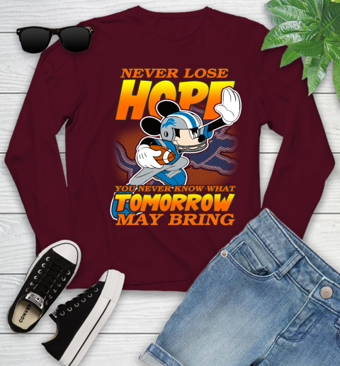 Detroit Lions NFL Football Mickey Disney Never Lose Hope Youth Long Sleeve 6