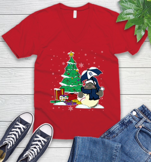 Detroit Tigers MLB Baseball Cute Tonari No Totoro Christmas Sports V-Neck T-Shirt 6