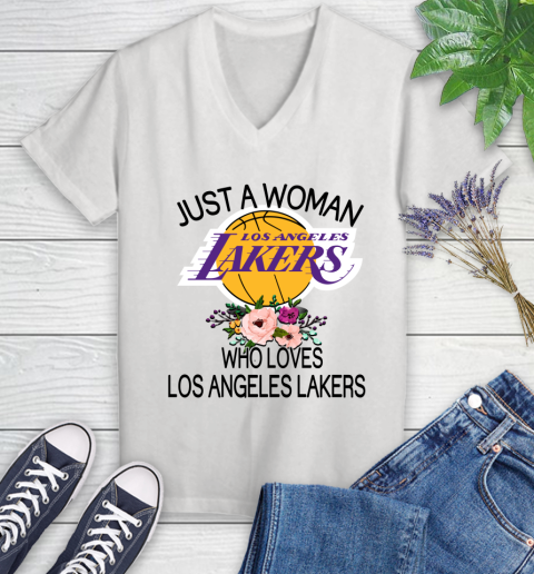NBA Just A Woman Who Loves Los Angeles Lakers Basketball Sports Women's V-Neck T-Shirt