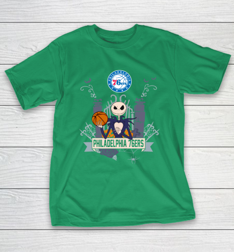 NBA Philadelphia 76ers Basketball Jack Skellington Halloween T-Shirt 5