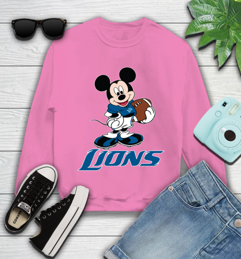 NFL Football Detroit Lions Cheerful Mickey Mouse Shirt Youth Sweatshirt 6