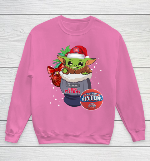 Detroit Pistons Christmas Baby Yoda Star Wars Funny Happy NBA Youth Sweatshirt 7
