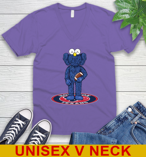 NFL Football Houston Texans Kaws Bff Blue Figure Shirt V-Neck T-Shirt 9