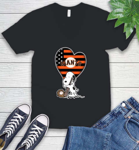 San Francisco Giants MLB Baseball The Peanuts Movie Adorable Snoopy V-Neck T-Shirt 2