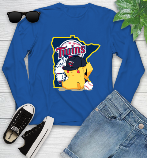 MLB Pikachu Baseball Sports Minnesota Twins Youth Long Sleeve 9