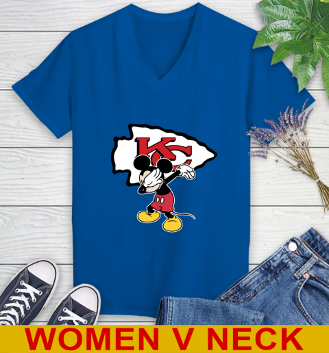 Kansas City Chiefs NFL Football Dabbing Mickey Disney Sports Women's V-Neck T-Shirt 11
