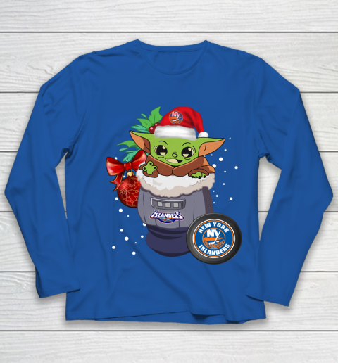 New York Islanders Christmas Baby Yoda Star Wars Funny Happy NHL Youth Long Sleeve 9