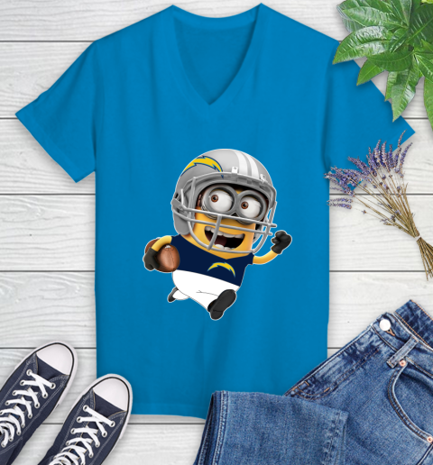 NFL San Diego Chargers Minions Disney Football Sports Women's V-Neck T-Shirt 7