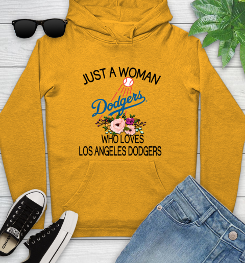 MLB Just A Woman Who Loves Los Angeles Dodgers Baseball Sports Youth Hoodie 2