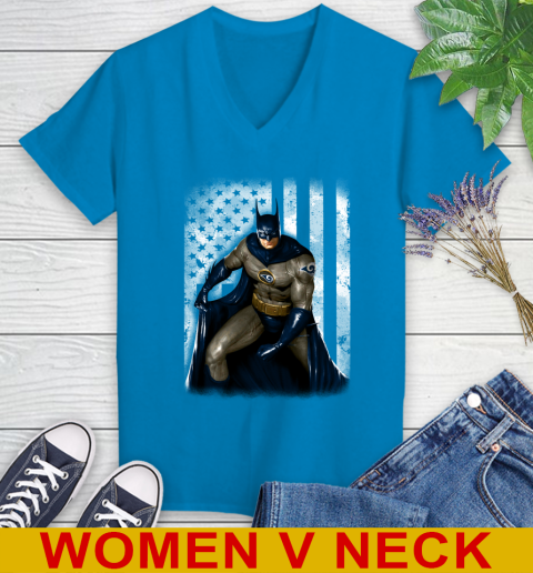 Los Angeles Rams NFL Football Batman DC American Flag Shirt Women's V-Neck T-Shirt 7