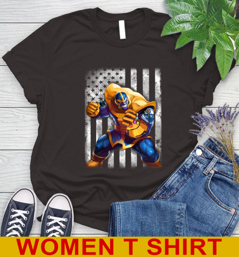 NHL Hockey Edmonton Oilers Thanos Marvel American Flag Shirt Women's T-Shirt - Image 10