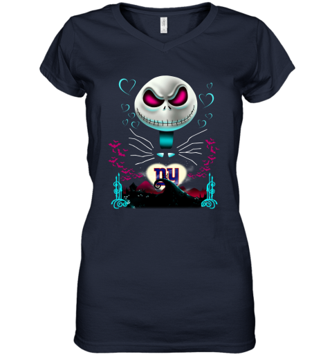 NFL New York Giants Jack Skellington Sally The Nightmare Before Christmas Football XN1YV5KzCnj women v neck t shirt 39 95 151514 front navy