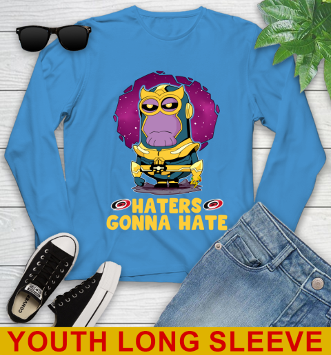 NHL Hockey Carolina Hurricanes Haters Gonna Hate Thanos Minion Marvel Shirt Youth Long Sleeve 8