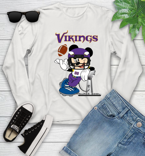 NFL Minnesota Vikings Mickey Mouse Disney Super Bowl Football T Shirt Youth Long Sleeve 12