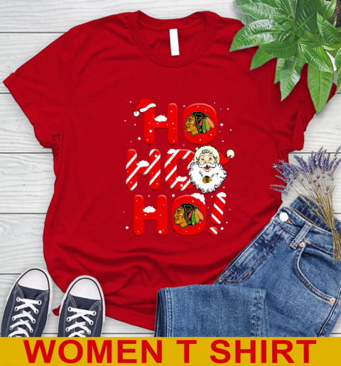 Chicago Blackhawks NHL Hockey Ho Ho Ho Santa Claus Merry Christmas Shirt Women's T-Shirt 11