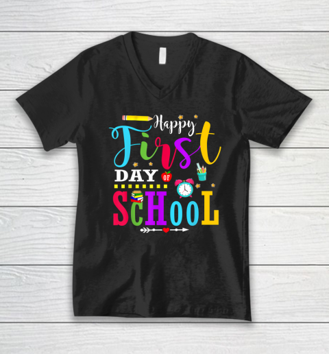 Back To School Teacher Student Happy First Day Of School V-Neck T-Shirt