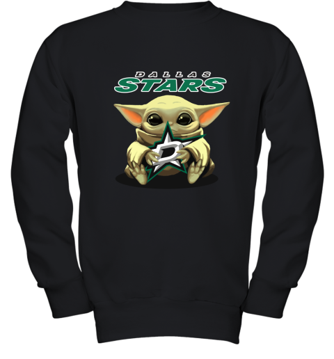 Baby Yoda Hugs The Dallas Stars Ice Hockey Youth Sweatshirt