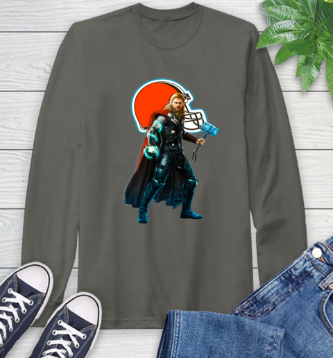 NFL Thor Avengers Endgame Football Cleveland Browns Long Sleeve T-Shirt 8