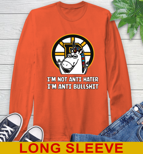 Boston Bruins NHL Hockey Unicorn I'm Not Anti Hater I'm Anti Bullshit Long Sleeve T-Shirt 5