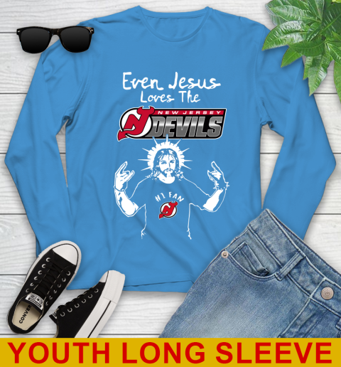 New Jersey Devils NHL Hockey Even Jesus Loves The Devils Shirt Youth Long Sleeve 8