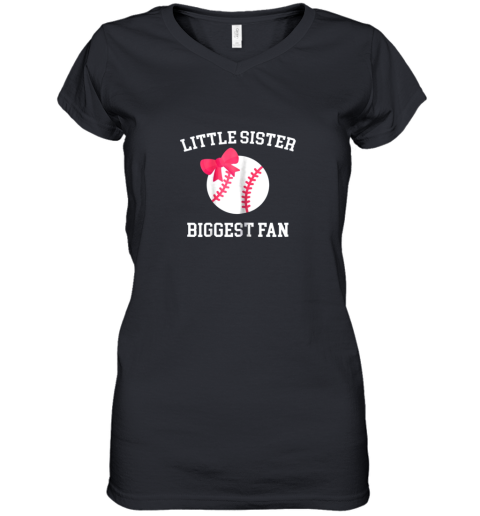 Little Sister Biggest Fan Baseball Shirt Baby Sister Women's V-Neck T-Shirt