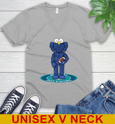 NFL Football Miami Dolphins Kaws Bff Blue Figure Shirt V-Neck T-Shirt 4