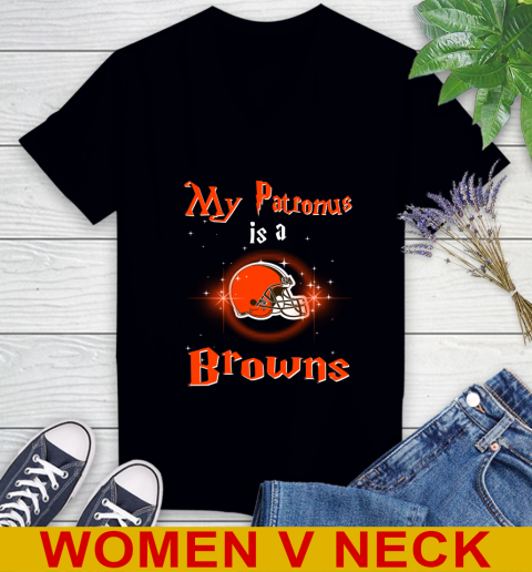 NFL Football Harry Potter My Patronus Is A Cleveland Browns Women's V-Neck T-Shirt