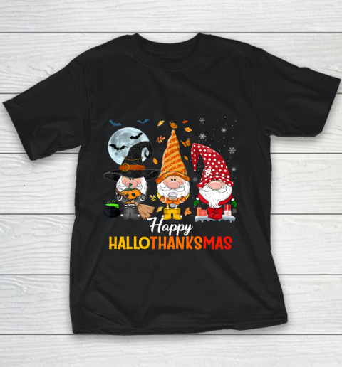 Gnomes Halloween And Merry Christmas Happy Hallothanksmas Youth T-Shirt