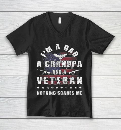 Grandpa Funny Gift Apparel  Mens Dad Grandpa Veteran Nothing Scares Me V-Neck T-Shirt