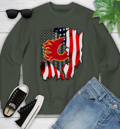 Calgary Flames NHL Hockey American Flag Youth Sweatshirt 9