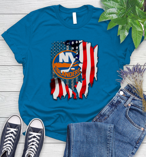 New York Islanders NHL Hockey American Flag Women's T-Shirt 10