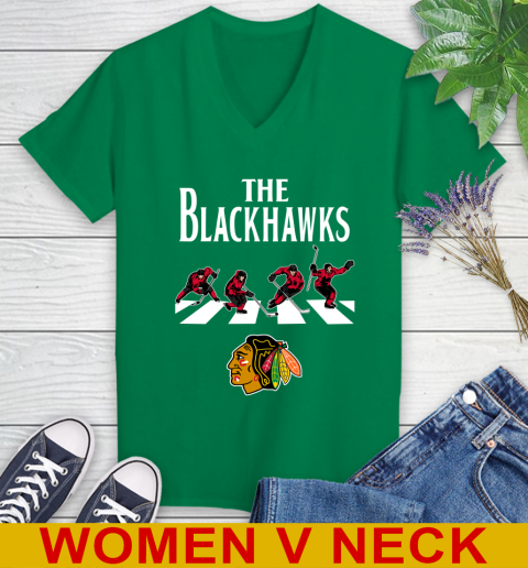 NHL Hockey Chicago Blackhawks The Beatles Rock Band Shirt Women's V-Neck T-Shirt 5