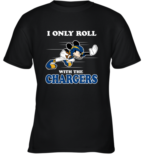 NFL Mickey Mouse I Only Roll With Los Angeles Chargers Youth T-Shirt