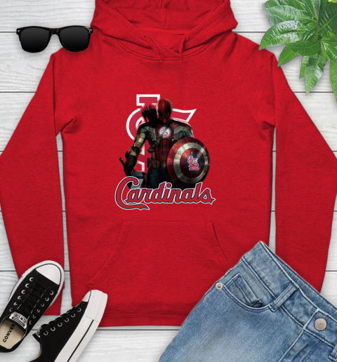 MLB Captain America Thor Spider Man Hawkeye Avengers Endgame Baseball St.Louis Cardinals Youth Hoodie 11