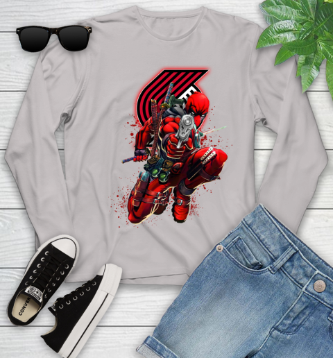 NBA Deadpool Marvel Comics Sports Basketball Portland Trail Blazers Youth Long Sleeve 12