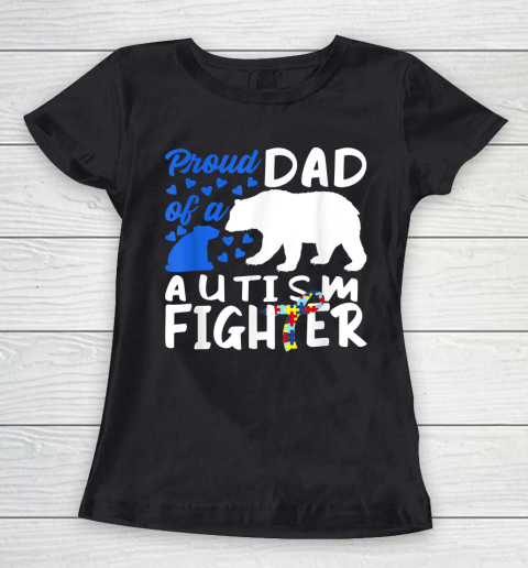 Proud Dad Of A Autism Fighter Awareness Puzzle Piece Ribbon Women's T-Shirt