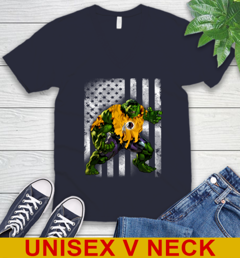Washington Redskins Hulk Marvel Avengers NFL Football American Flag V-Neck T-Shirt 2