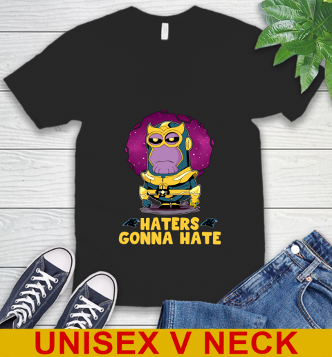 NFL Football Carolina Panthers Haters Gonna Hate Thanos Minion Marvel Shirt V-Neck T-Shirt 2