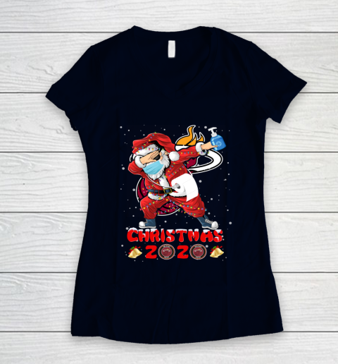 Miami Heat Funny Santa Claus Dabbing Christmas 2020 NBA Women's V-Neck T-Shirt 2