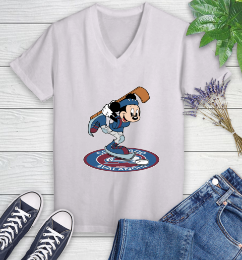 NHL Hockey Colorado Avalanche Cheerful Mickey Disney Shirt Women's V-Neck T-Shirt 2