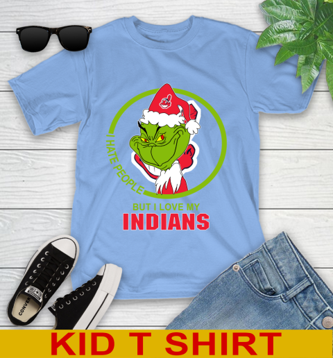 Cleveland Indians MLB Christmas Grinch I Hate People But I Love My Favorite Baseball Team Youth T-Shirt 11