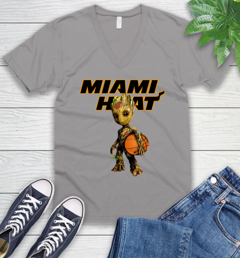 Miami Heat NBA Basketball Groot Marvel Guardians Of The Galaxy V-Neck T-Shirt 4