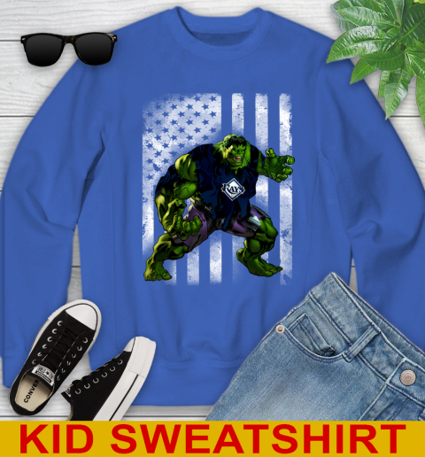 Tampa Bay Rays Hulk Marvel Avengers MLB Baseball American Flag Youth Sweatshirt 6