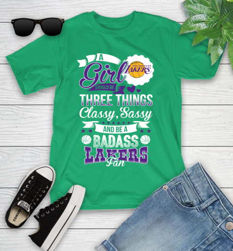 Los Angeles Lakers NBA A Girl Should Be Three Things Classy Sassy And A Be Badass Fan Youth T-Shirt 8