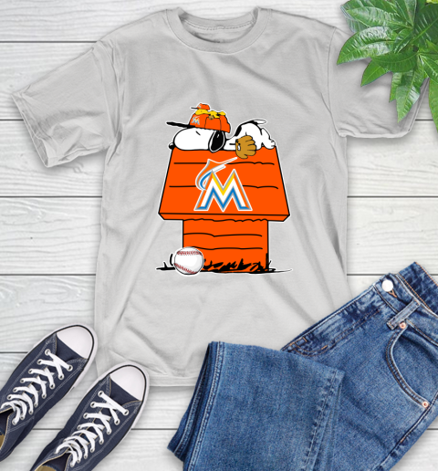 MLB Miami Marlins Snoopy Woodstock The Peanuts Movie Baseball T Shirt T-Shirt